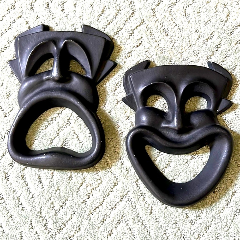 Mid-Century Modern 1950’s Theater Comedy and Tragedy Masks in Cast Metal 🎭 MCM